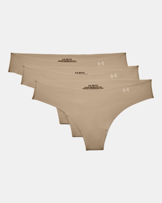 Women's UA Pure Stretch Thong 3-Pack, Brown, pdpMainDesktop image number 3